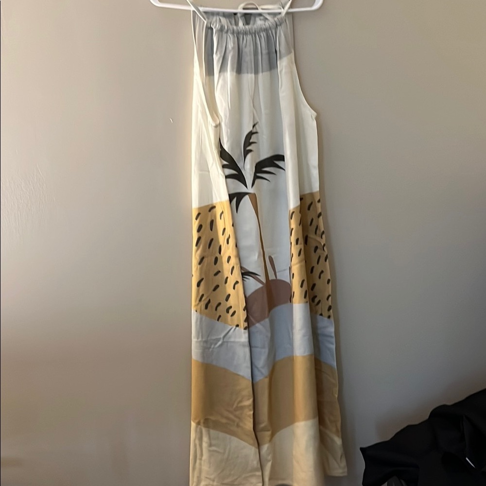 Cost Plus World Market Palm Tree Maxi Dress - Cream, Tan, Black
